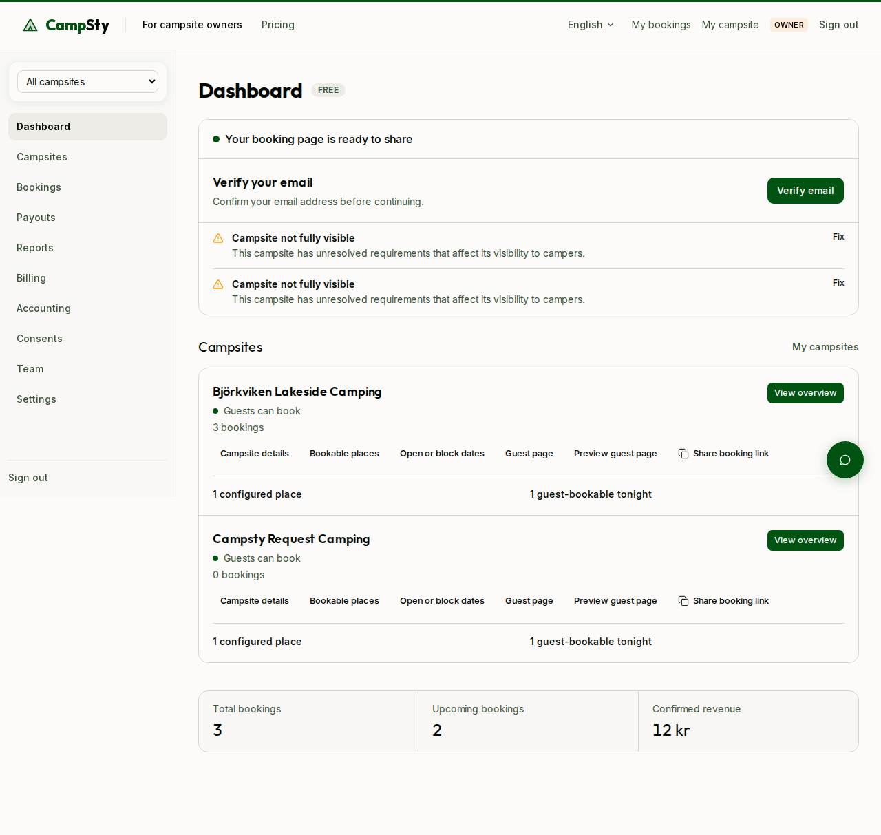 Verified dashboard