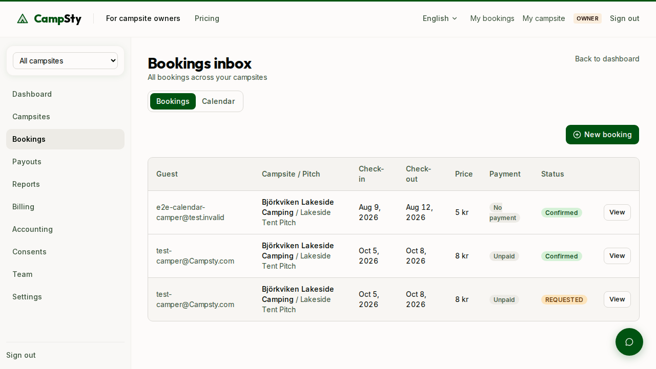 Receive bookings