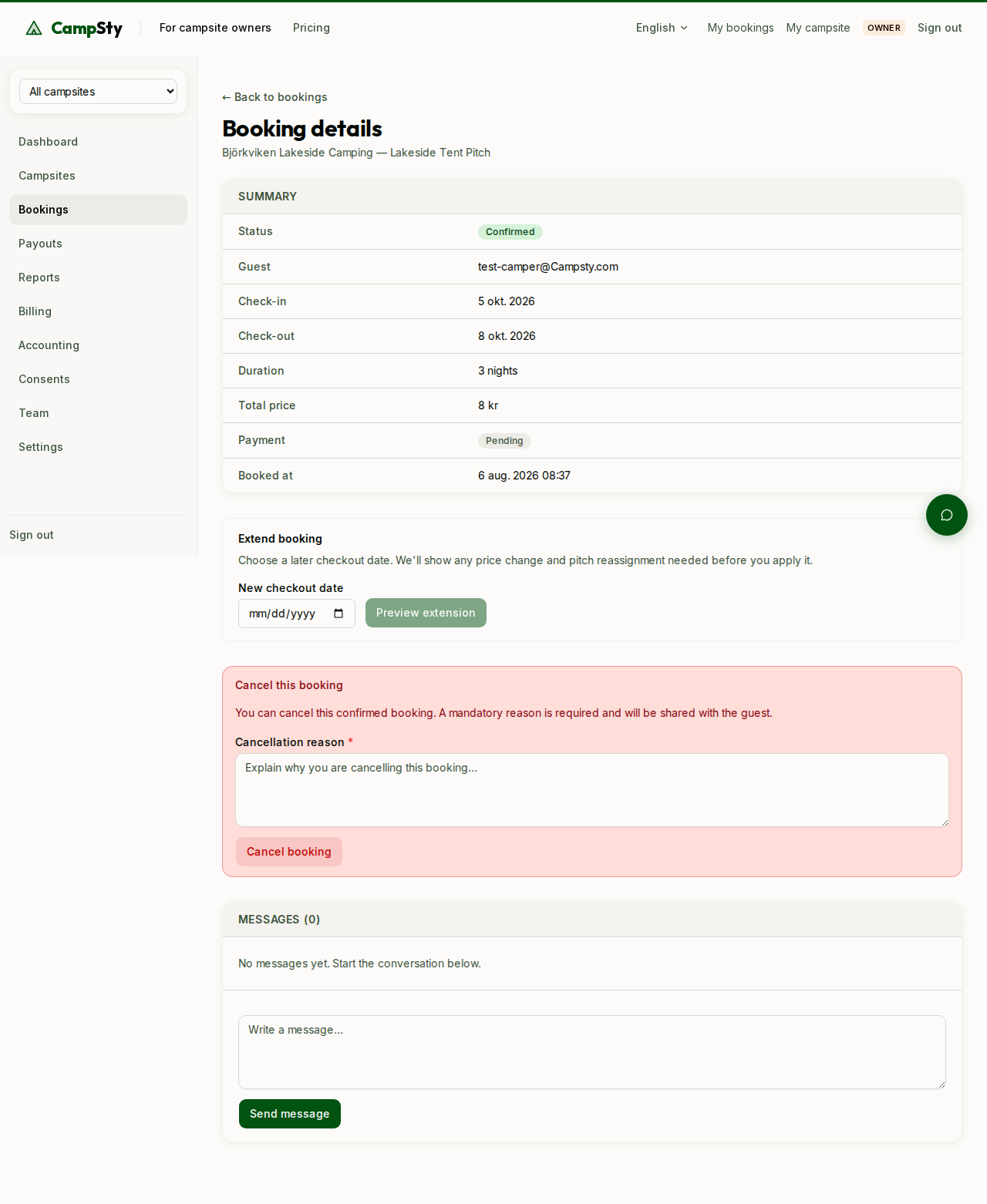 Cancel booking form