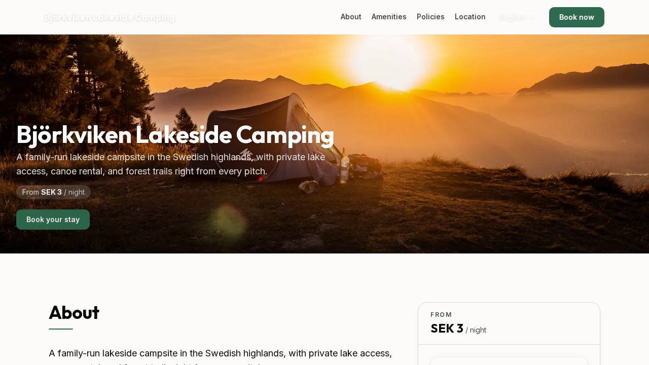 Screenshot of a branded campsite booking page on Campsty